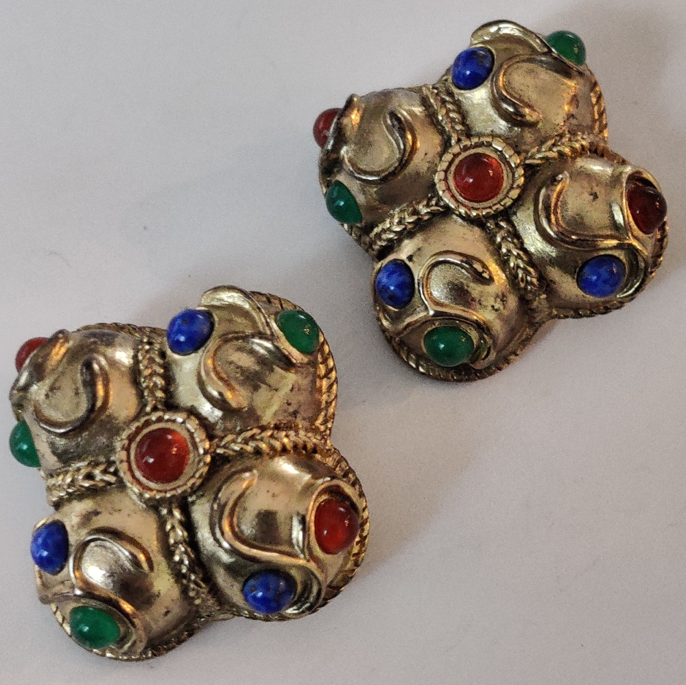 Vintage Mogul Multi Colored Poured Glass Earrings